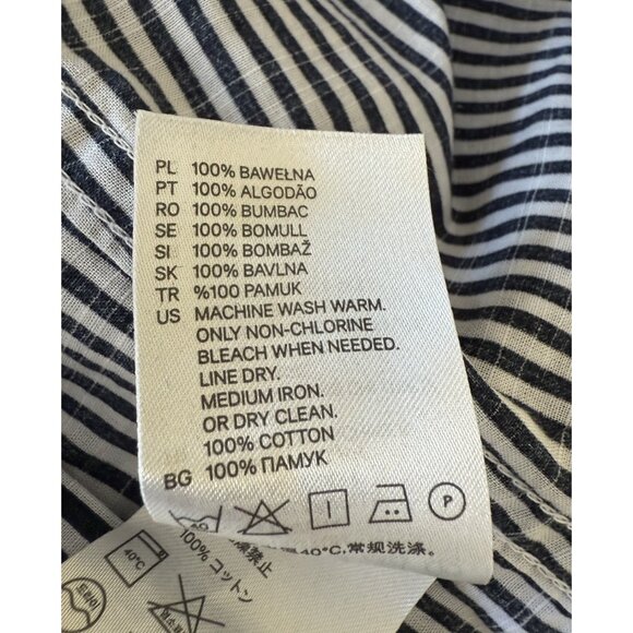 H&M Blue White Striped Long Roll Tab Sleeve Button Up Tunic Women's Sz L - Picture 12 of 12